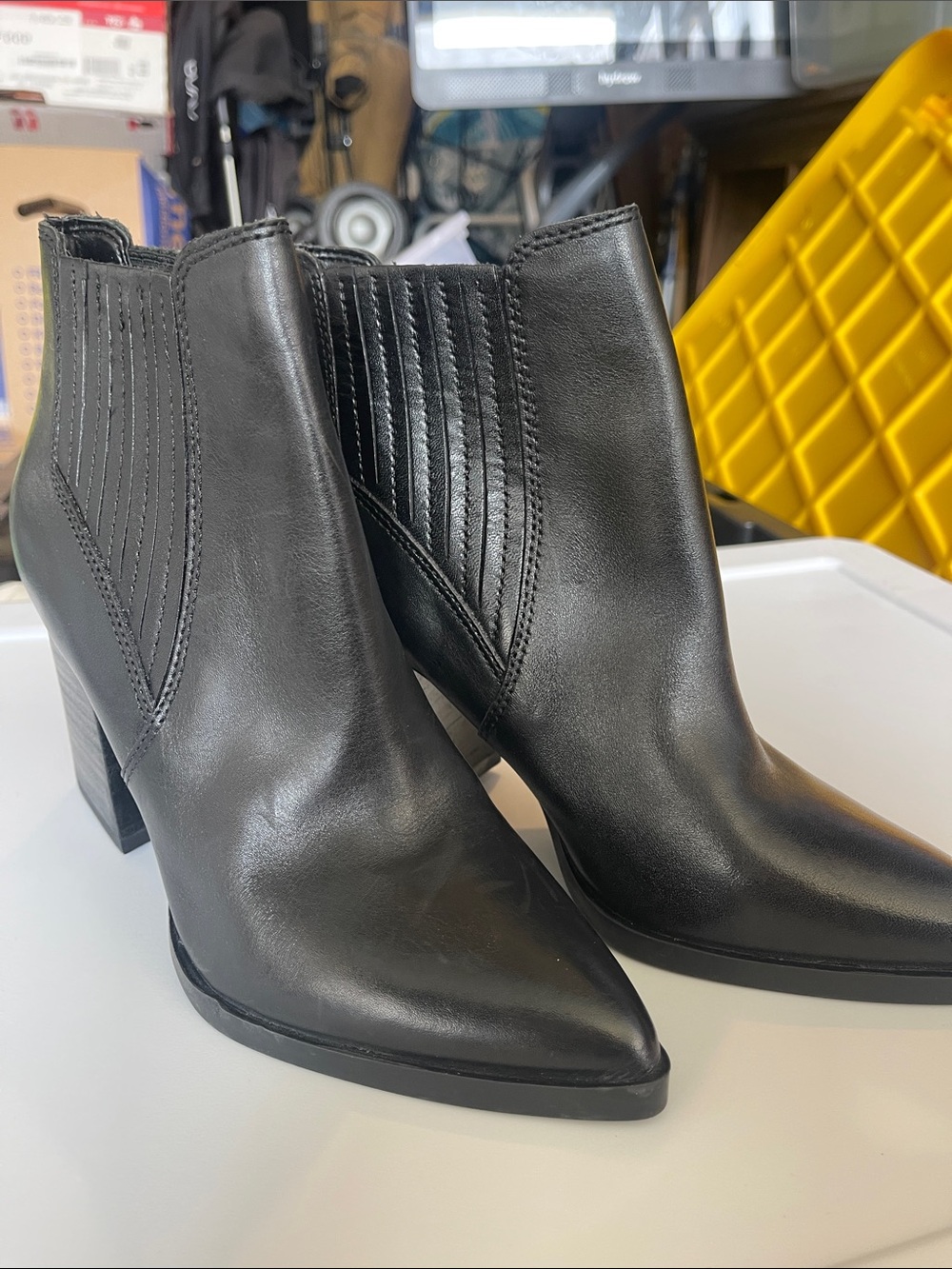 Marc Fisher Black Pointed Toe Leather Ankle Booties
